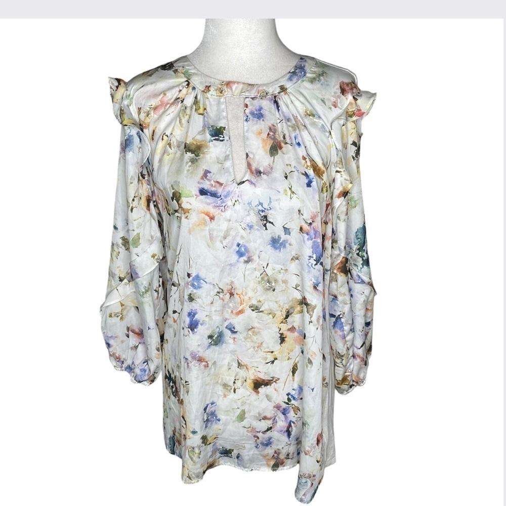 Anthropologie Dolan Floral Long Ruffle Sleeve Blouse Size Medium - Picture 3 of 15